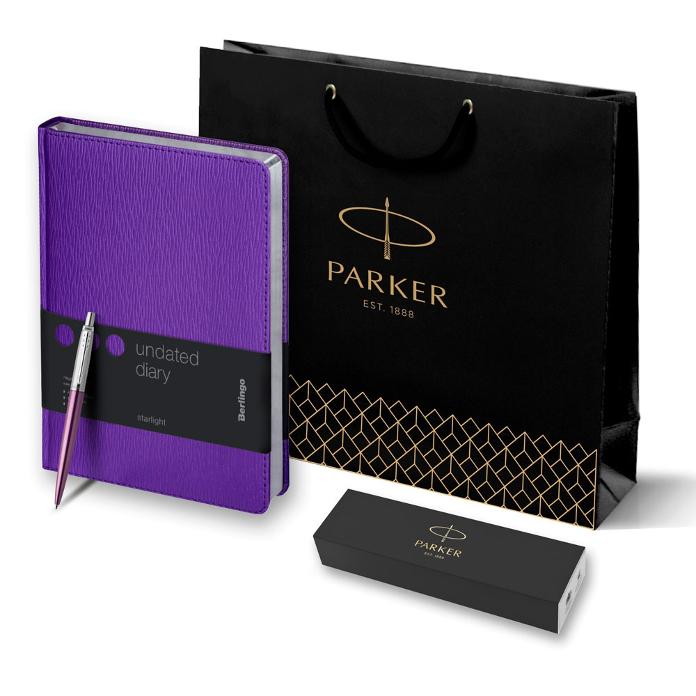 Подарочный набор: Шариковая ручка Parker Jotter Essential, Victoria Violet CT и Ежедневник недатир., серебр. срез, фиолетовый 835195_319005 | PARKER 