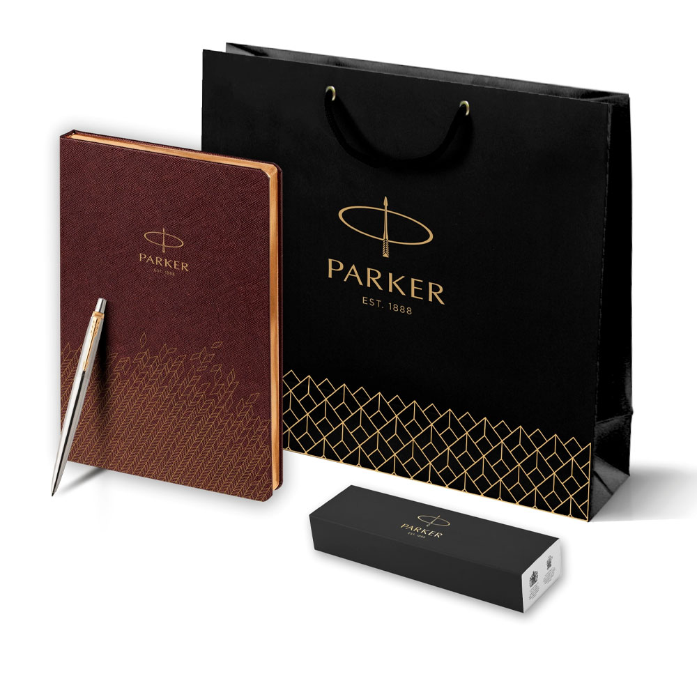 Подарочный набор: Шариковая ручка Parker Jotter Essential, St. Steel GT и Ежедневник недатированный, коричневый 1951110_5593182 | PARKER 