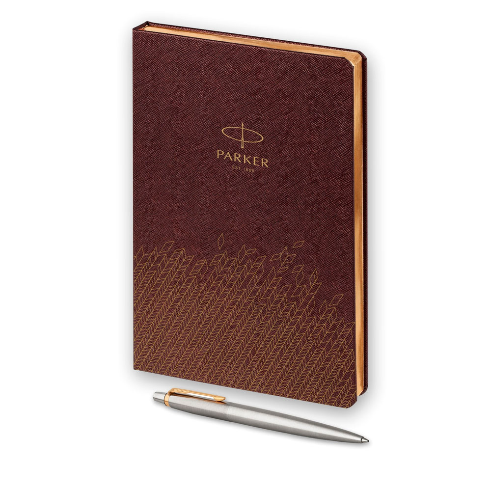 Подарочный набор: Шариковая ручка Parker Jotter Essential, St. Steel GT и Ежедневник недатированный, коричневый 1951110_5593182 | PARKER 