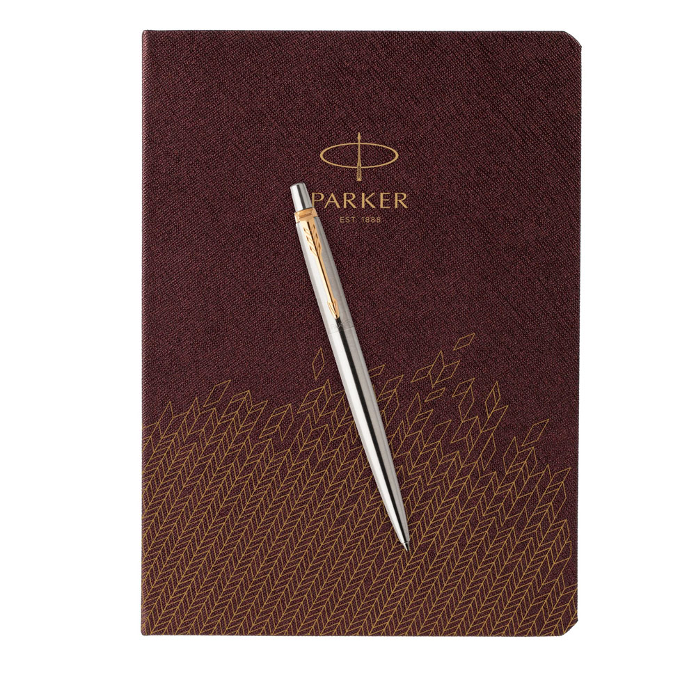 Подарочный набор: Шариковая ручка Parker Jotter Essential, St. Steel GT и Ежедневник недатированный, коричневый 1951110_5593182 | PARKER 