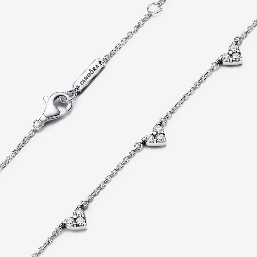 Колье Pandora «Triple Stone Heart Station Chain Necklace» | PANDORA 