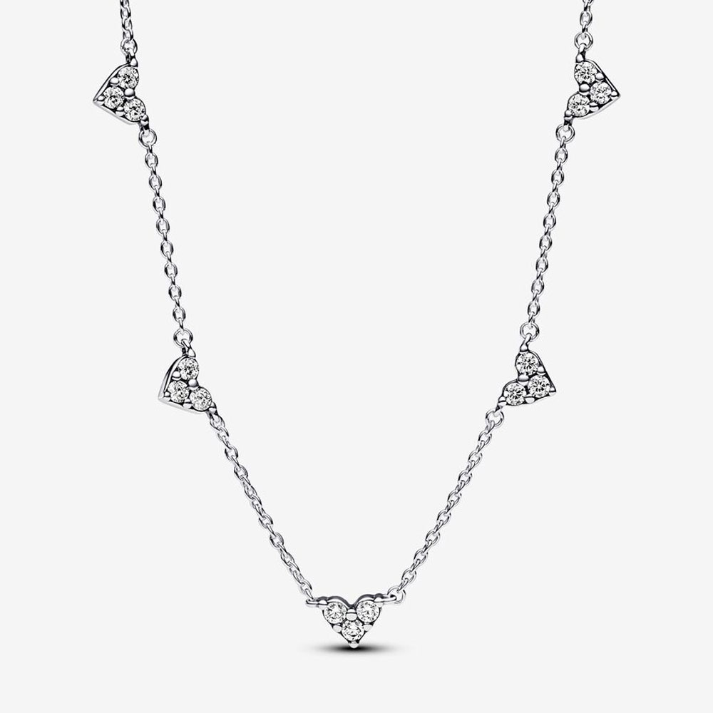 Колье Pandora «Triple Stone Heart Station Chain Necklace» | PANDORA 