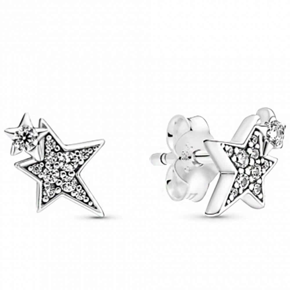 Серьги-пусеты  «Sparkling Asymmetric Stars»  «Сверкающие асимметричные звезды»  | PANDORA 