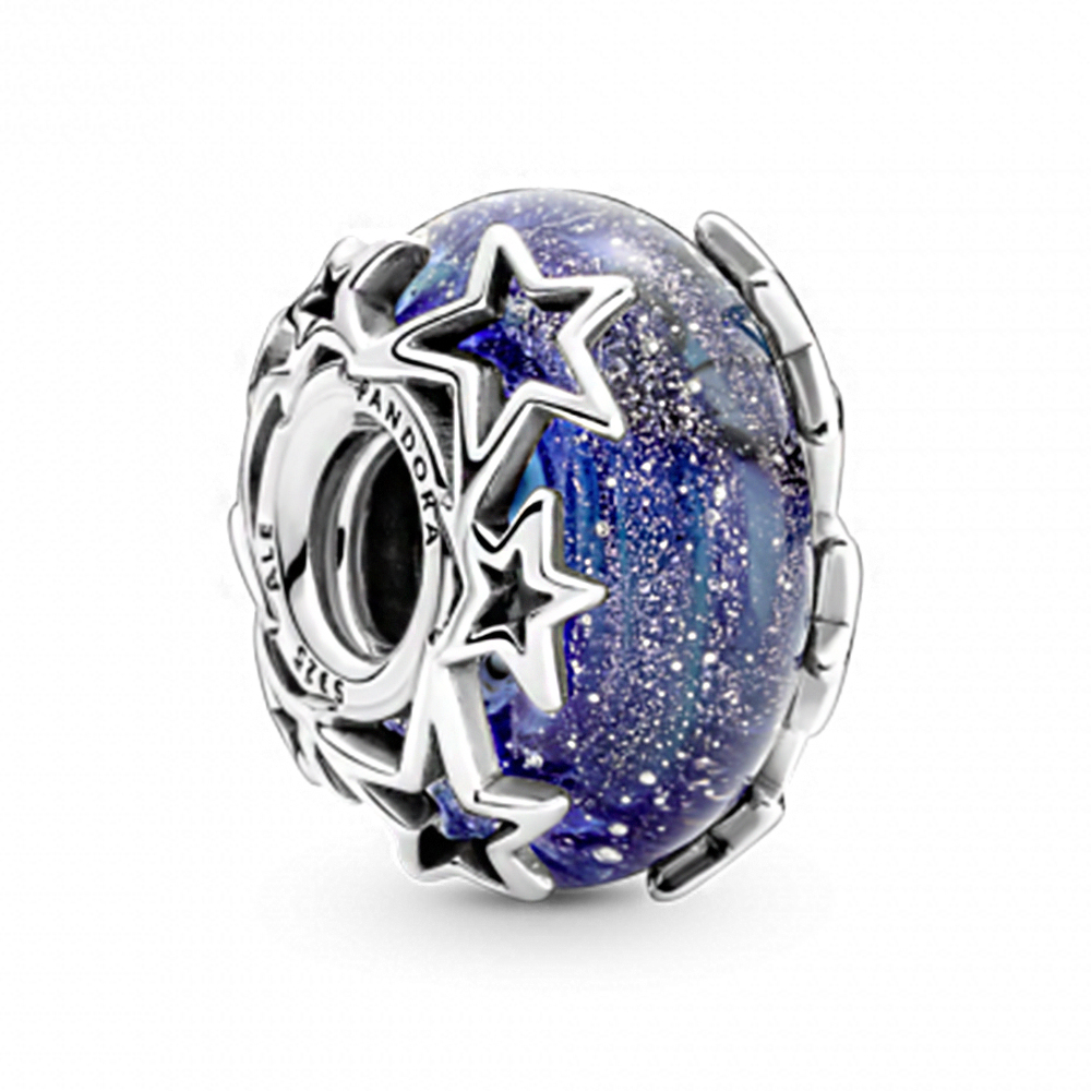 Шарм-мурано Moments   «Galaxy Blue & Star Murano»  | PANDORA 