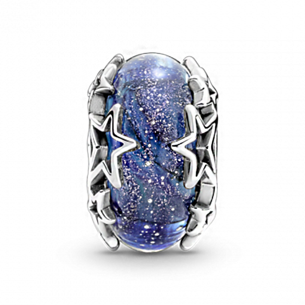 Шарм-мурано Moments   «Galaxy Blue & Star Murano»  | PANDORA 