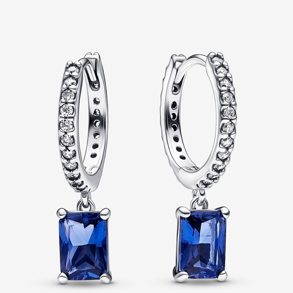 Серьги  Pandora   «Blue Rectangular Sparkling»  | PANDORA 