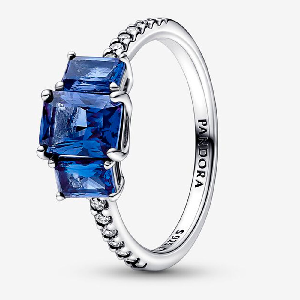 Кольцо Pandora «Blue Rectangular Three Stone»  | PANDORA 