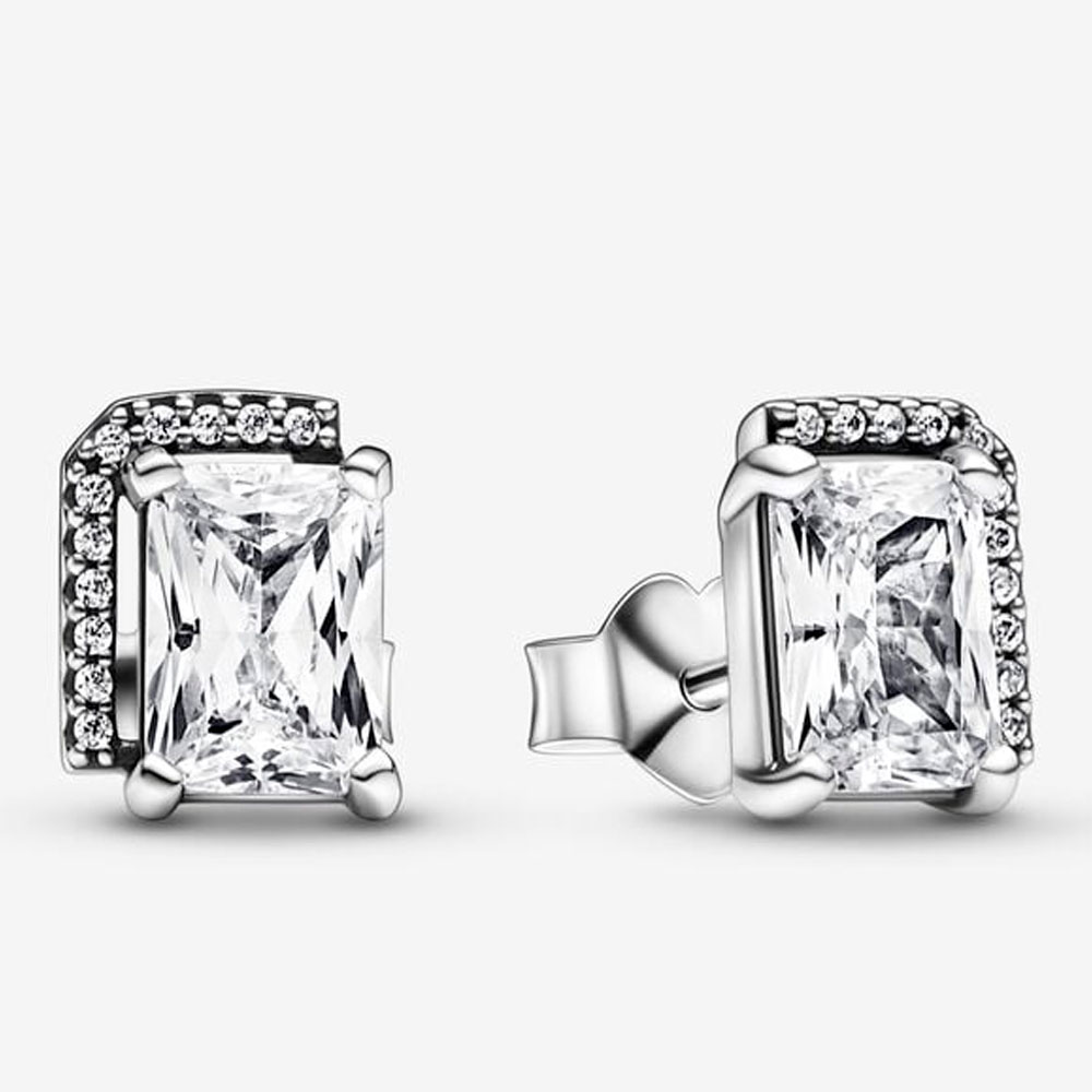 Серьги  Pandora   «Rectangular Sparkling Halo Stud »  | PANDORA 