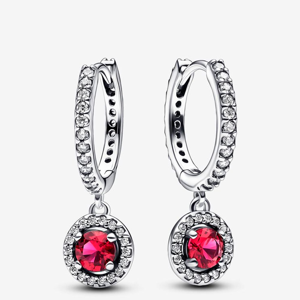 Серьги  Pandora   «Red Round Sparkling Hoop»  | PANDORA 